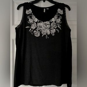Cato dressy tank top black w/white embroidery